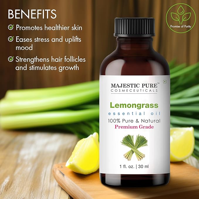 Majestic Pure Lemongrass Essential Oil with Glass Dropper - 1 Fl Oz - 100% Pure and Natural Lemongrass Oil - Premium Grade Essential Oils for Diffuser, Aromatherapy, Soap and Candle Making