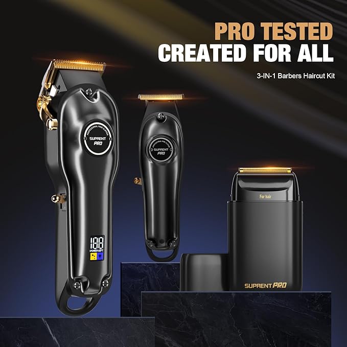 SUPRENT PRO Professional Hair Clipper and Trimmer Set with Foil Shaver, Professional Barber Clippers for Men