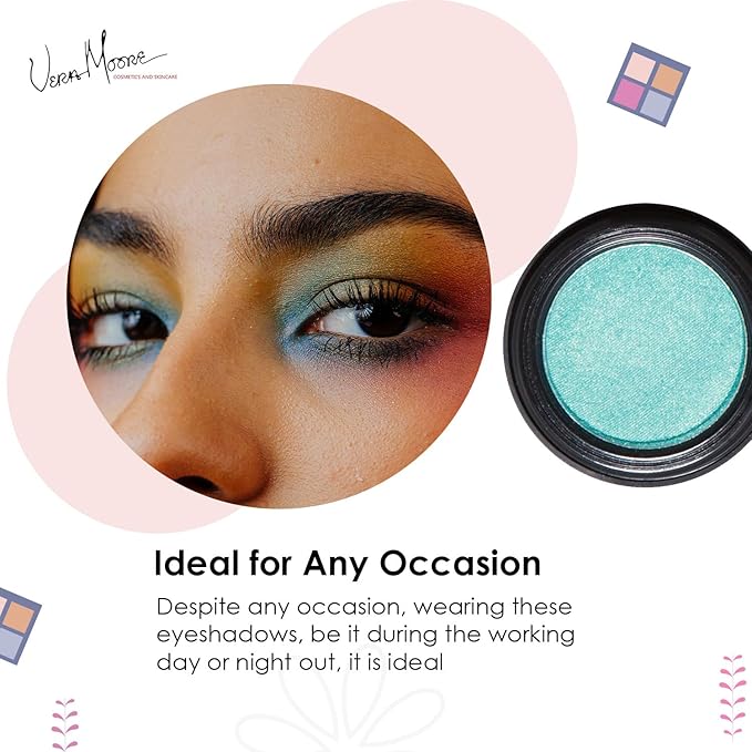 Vera Moore Eyeshadow, Highly Pigmented Eyeshades and Textures, Provide Bold and Lasting Looks, Suitable for Any Event, Easily Blendable Eye Makeup in Multiple Shades. (Aqua)