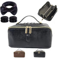 Makeup Bag, Travel Toiletry Bag for Women, Large Capacity Waterproof Crocodile Pattern PU Leather Cosmetic Bags Make Up Organizer Bags with Headband and Wristband Set (Black)