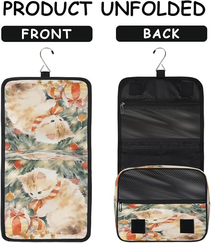 Travel Toiletry Bag for Women & Men Cute Animal Cat Art Hanging Cosmetic Organizer Portable Waterproof Makeup Case Make Up Bag with Compartments Travel Essentials for Bathroom Shower