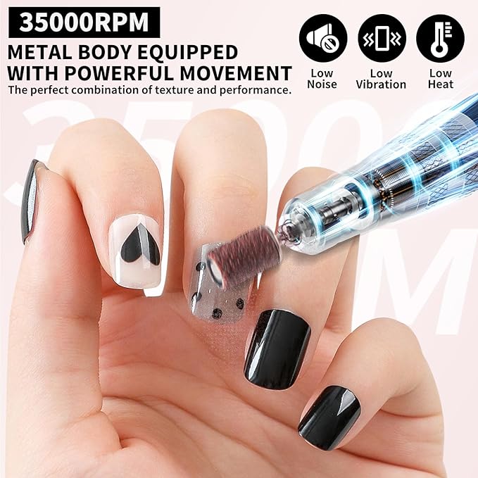 Professional Electric Nail Drill Kit Pink Portable Rechargeable Cordless Nail File Machine 35000 RPM with 7PCS Bits for Acrylic Gel Powder Nails Polish Pedicure Toenail Tool Salon Set