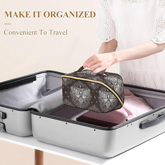 Makeup Organizer Bag, Skull Butterfly Black Travel Makeup Bags Makeup Vanity Case Large Capacity Rhombus Cosmetic Toiletry Bag for Girl Women Ladies
