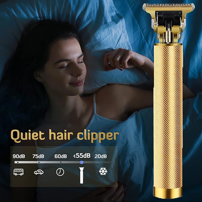 Hair Clippers for Men, Hair Trimmer T Blade Trimmer Zero Gapped Trimmer, Cordless Rechargeable Beard Trimmer Shaver Hair Cutting Kit with Ear Spoon Tool Set (Gold)