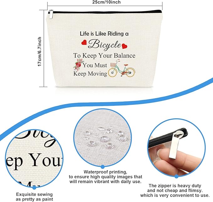 Inspirational Gifts for Women Friends Bicycle Makeup Bag Bicycle Bike Lovers Gift Travel Cosmetic Bag Cycling Gifts for Cyclists Biker Bicyclists Cyclist Gift Christmas Birthday Present For Girls