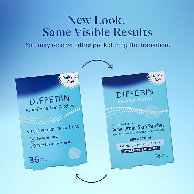 Differin Acne Patches, Pimple Patches for Acne Prone Skin, Formulated with Salicylic Acid and Centella, Fast Triple Action Power Patch for Day & Night, Dermatologist Tested, 36 Count (Pack of 12)