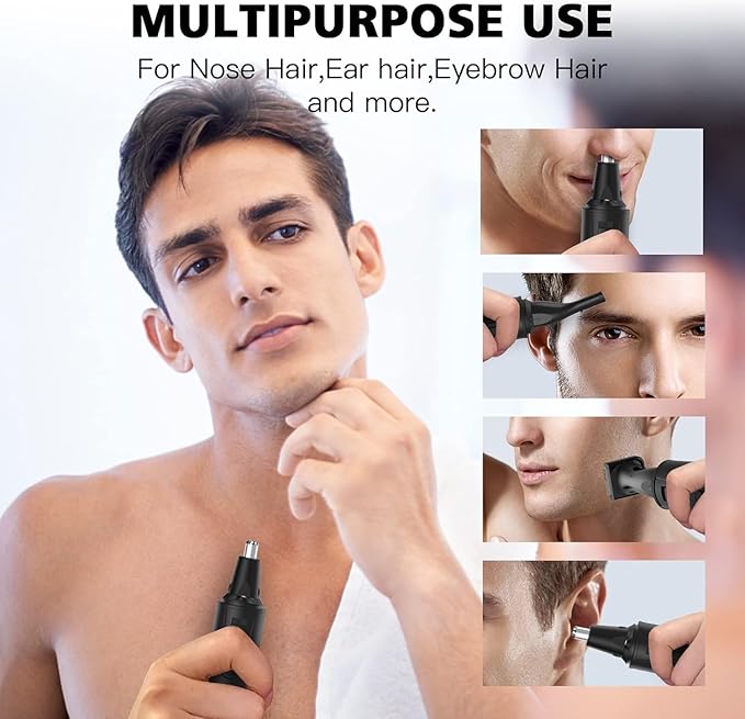 Nose Hair Trimmers for Men，Rechargeable Hair Trimmer 3 in 1 Painless Multifunctional Ear and Nose Hair Trimmer with IPX7 Waterproof Dual Edge Blades (Ink Black)
