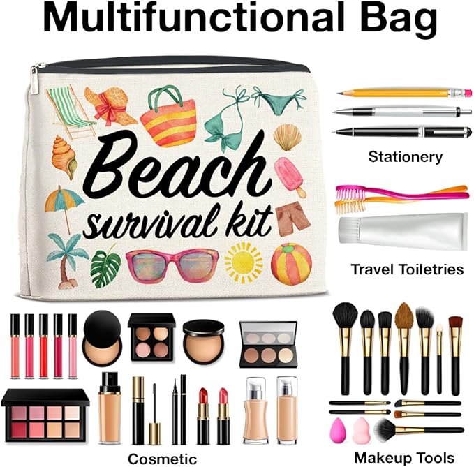 Beach Survival Kit Makeup Bag Beach Travel Gifts for Women, Multicolor Cosmetic Case