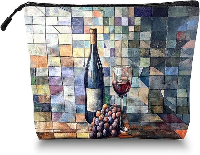 Cosmetic Bags Travel Makeup Toilet Case Waterproof Pouch for Women Girls 6.7X9.45inches - The Elegant Allure of A Wine - Themed Still - Life
