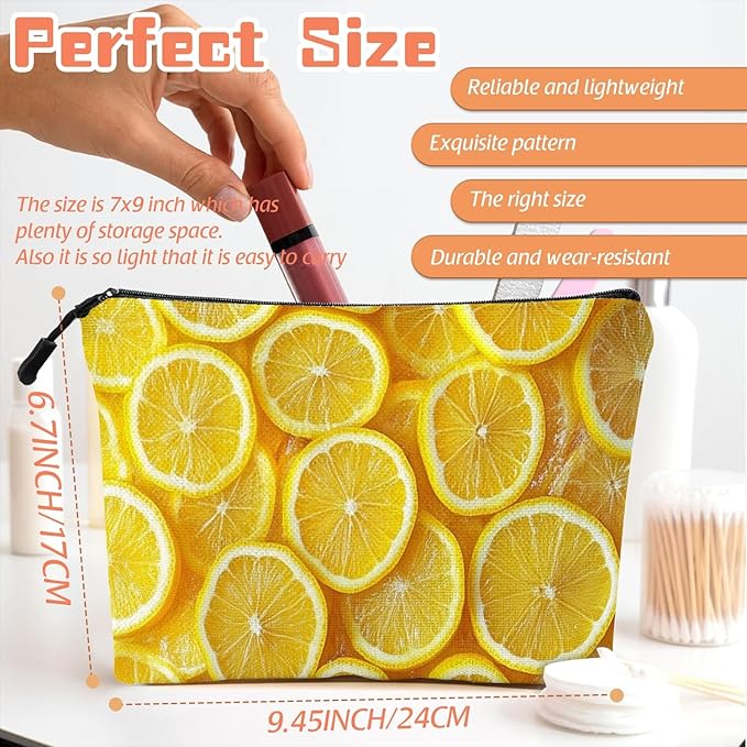 Cosmetic Bags Travel Makeup Toilet Case Waterproof Pouch for Women Girls 6.7X9.45inches - Arrangement of Lemon Slices in A Bright Yellow