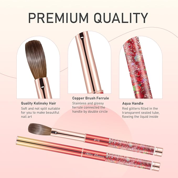 Acrylic Nail Brush Size 08, 100% Real Kolinsky Nail Brush for Acrylic Powder Application, Handmade Women Manicure Nail Extension Tool for Professional DIY Home Salon and Beginner