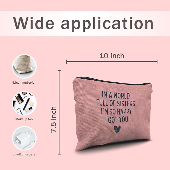Nogrit Sister Makeup Bag - Birthday and Long Distance Friendship Gift - Small Cosmetic Bag for Purse