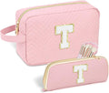 Personalized Initial Makeup Bag Trendy Stuff Leather Waterproof Cosmetic Bag Travel Toiletry Bag, Christmas/Thanksgiving/Halloween Gifts Makeup Organizer Case for Women Girls Mom Girlfriend Wife