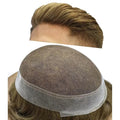 FACE MIRACLE Toupee for Men French Lace Hairpiece Human Hair Replacement System Skin PU Mens Toupee Hair Wigs for Man V-Looped Front Hair Prosthesis 6"X8" 7ASH Light Ash Brown