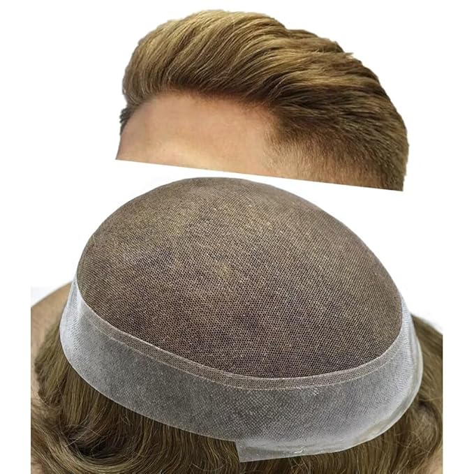 FACE MIRACLE Mens Toupee Lace Front Hairpieces Soft Human Hair Replacement System Natural Hairline Toupee for Men French Lace Poly V-Looped Mens hair Units 6"X9" 7ASH Light Ash Brown
