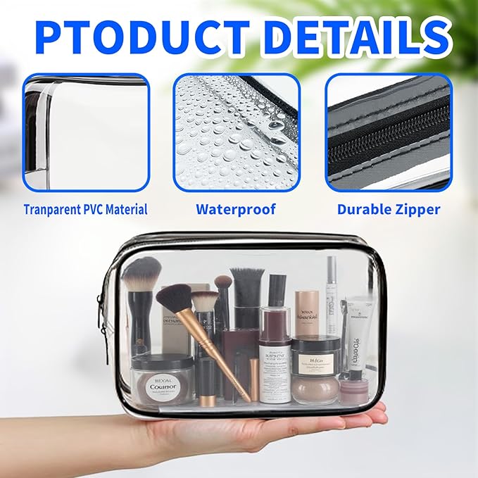 16 Packs Clear Makeup Bag - Waterproof Cosmetic Bag, Portable Travel Makeup Bag with Zipper for Men and Women