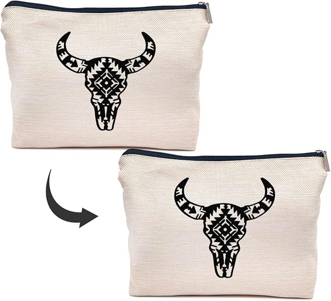 IWXYI Western Gifts Makeup Bag - Longhorn Skull Cosmetic Bags, Cow Skull Makeup Bags, Women's Cowgirl Gifts