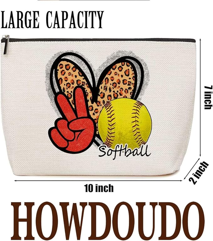 4Pcs Softball Gifts Leopard Makeup Bag Softball Party Favors Inspirational Gifts for Women Softball Sport Team Lovers Coach Mom Fans Cosmetic Bag Zipper Pouch Game Day Christmas Birthday Gift Ideas