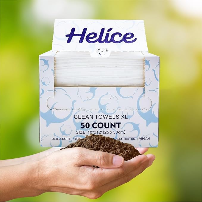 Helice Face Towels, 10"×12" Disposable Face Towel, Face Towelettes XL, Ultra Soft Makeup Remover Dry Wipes, Thick Face Towel for Sensitive Skin, 50 Count (1 Pack)