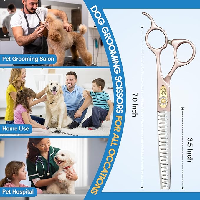 JASON Professional Dog Grooming Scissors - 7 Inch Chunker Shear Japanese 440C Stainless Steel Diamond Screw with 21 Fishbone Teeth Dog Thinning Scissors Christmas Gift