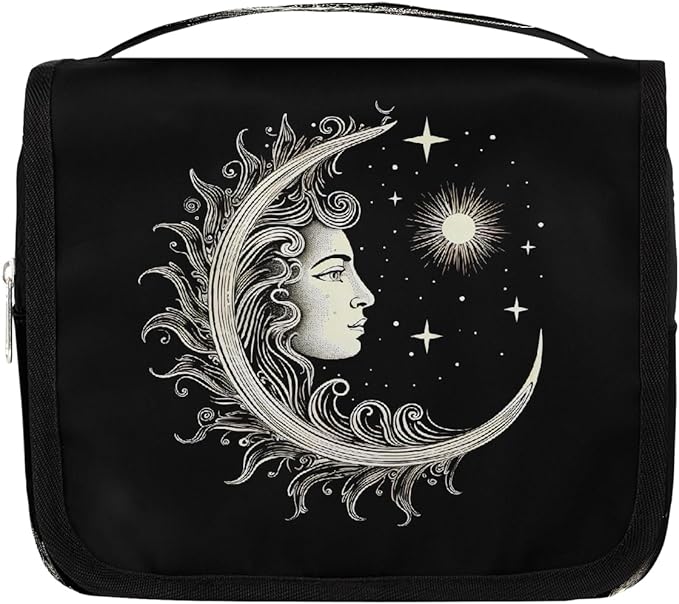 Travel Toiletry Bag for Women & Men Ethnic Moon Sun Hanging Cosmetic Organizer Portable Waterproof Makeup Case Make Up Bag with Compartments Travel Essentials for Bathroom Shower