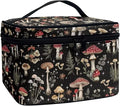 JoyLamoria Bronwn Mushroom Print Travel Makeup Bag Cute Mushroom Brush Bag Toiletry Bag for Women