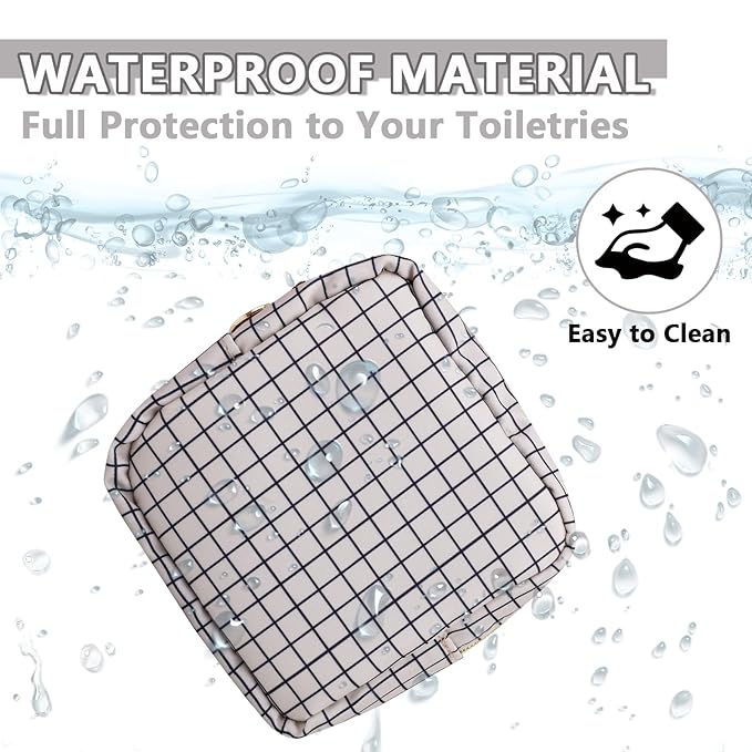 Mini Makeup Pouch for Purse, Nylon Travel Toiletry Organizers Small Cosmetic Bag for Women Girl, Checkered Cute Zipper Coin Purse Preppy Storage Bag for School Work(Mini-Checkered)