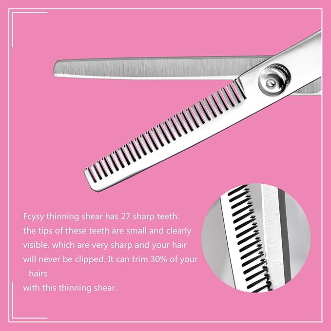 Hair Cutting Scissors Thinning Shears- Fcysy Professional Barber Sharp Hair Scissors Hairdressing Shears Kit with Haircut Accessories in Leather Case for Cutting Styling Hair for Women Men Pet- 7 Pcs