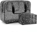 Yaopeing 2Pcs PVC Clear Makeup Bag Organizer for Women,Star Transparent Cosmetic Case Travel Toiletry Pouch with Zipper,Large Make Up Purse for Daily Accessory,Black