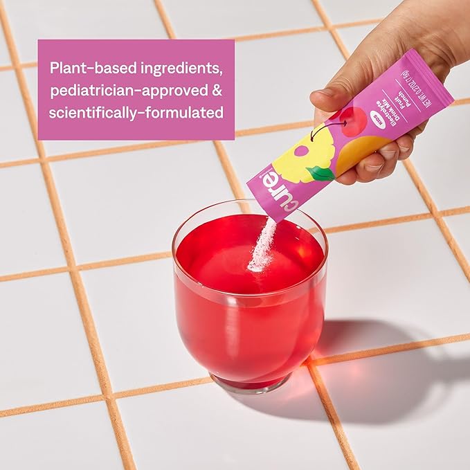 Cure Hydration - Kids Electrolyte Drink Mix | Plant-Based Pediatrician Formulated Rehydration | No Added Sugar, FSA-HSA, Non-GMO, Gluten-Free, No Artificial Flavors | Box of 6 Packets - Fruit Punch