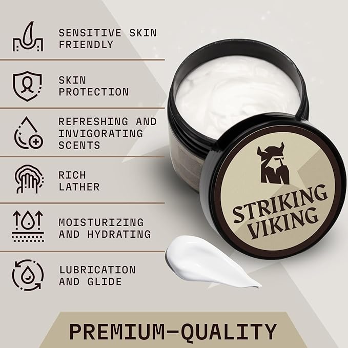 Striking Viking Shaving Cream - 5.3 fl oz, Pack of 1, Vanilla - Barbershop Comfort Vanilla Shaving Cream - Soothes Irritation & Protects Sensitive Skin Lather - Travel Ready Formula