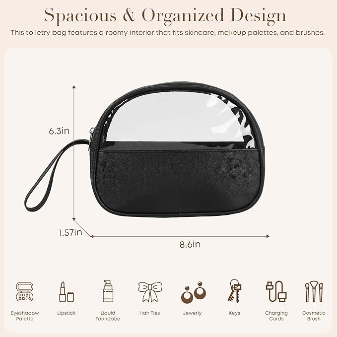 Small Clear Travel Makeup Bag, Waterproof Leak-Proof Toiletry Bag for Women, Simple Transparent Cosmetic & Makeup Bag Organizer