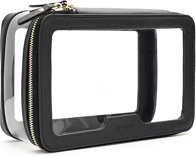 Aveniee Clear Makeup Bag, Travel Toiletry Bag for Women, Large Make up Case Cosmetic Bag with Dual Zipper, Transparent Car Organization Makeup Organizer Pouch for toiletries (Black)