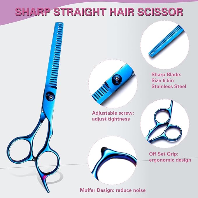 Hair Cutting Scissors Kit 11PCS, Professional Haircut Scissors with Japanese Stainless Steel Shears, Thinning Shears, Haircut Accessories in Leather Case for Salon/Home (Blue)