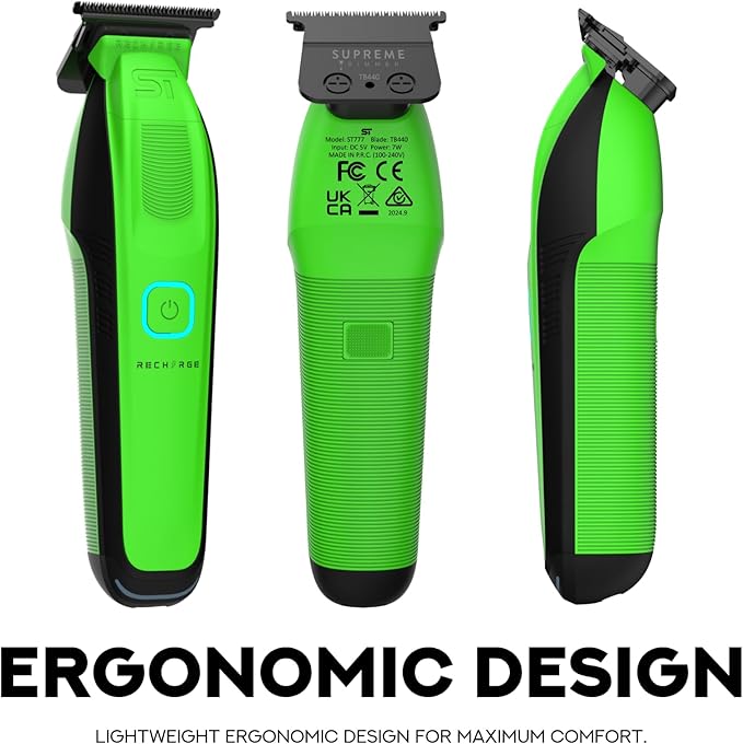 Supreme Trimmer Recharge ST777 – Professional Barber Trimmer with 2 Removable Batteries | 8000 RPM Motor, Zero Gap DLC Blades, Smart Charging Dock, USB-C Fast Charge