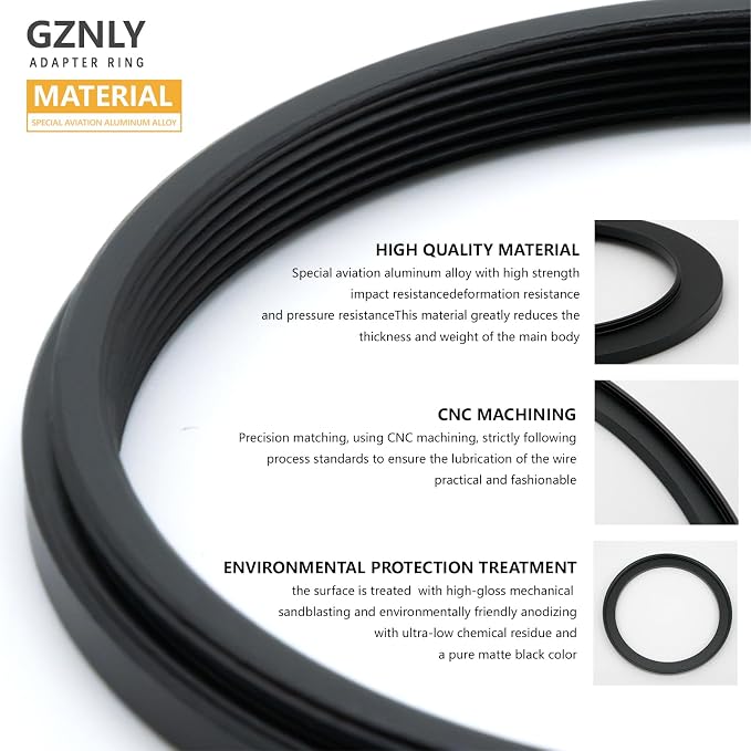 40.5mm to 67mm Step-up Adapter Rings Filter Adapter Black Metal Step Down - Image 3