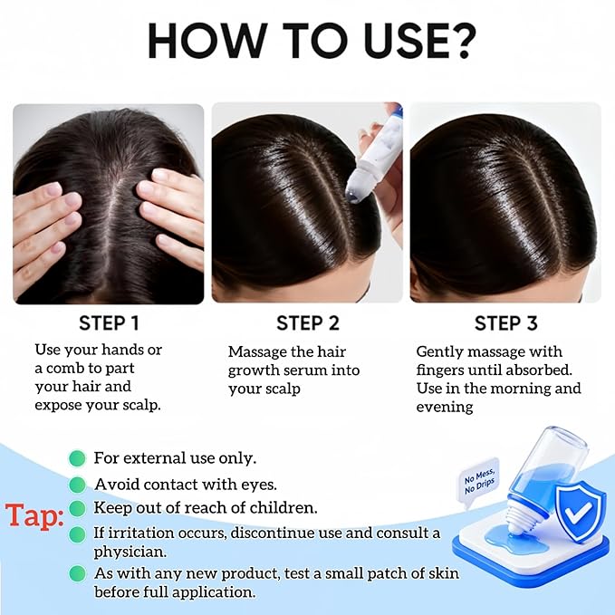 Rosemary Hair Growth Serum Roll-On for Thinning Hair with Saw Palmetto & Tea Tree — Lightweight, Non-Greasy Scalp Oil for Hair Regrowth Support