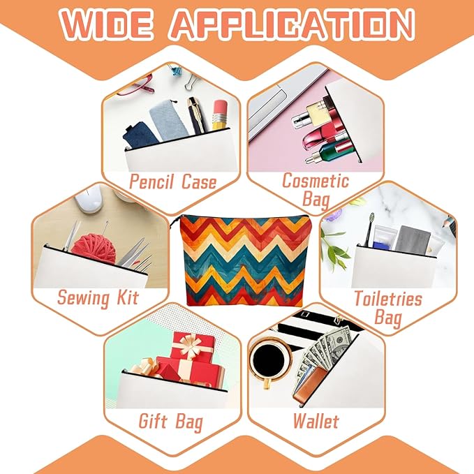 Cosmetic Bags Travel Makeup Toilet Case Waterproof Pouch for Women Girls 6.7X9.45inches - Zigzag Pattern in Warm And Cool Tones