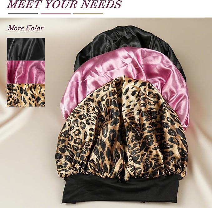 Satin Hair Bonnet for Sleeping Women, Double Layer Silk Bonnets for Women with Tie Band, for Braids Curly Long Hair