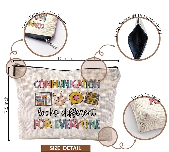 Makeup Bag for Women - Speech Therapist & SLP Gifts, Communication Looks Different for Everyone Cosmetic Bag for Purse