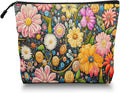 Cosmetic Bags Travel Makeup Toilet Case Waterproof Pouch for Women Girls 6.7X9.45inches - Colorful Flowers on A Black Background