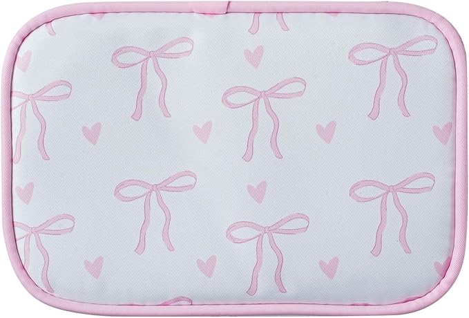 Cute Clear Makeup Bag with Bow Pattern,Transparent Nylon Travel Cosmetic Case with Zipper,Portable Makeup Organizer Pouch for Essentials(01Pink)