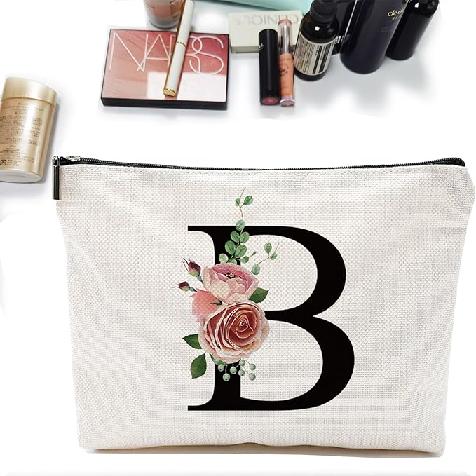 Initial A-Z Personalized Letter Makeup Bag, Monogrammed Bridesmaid Gifts/Presents Cosmetic Bag, Portable Stationery Storage Organizer Pouch, Friendship Love Travel Makeup Bags