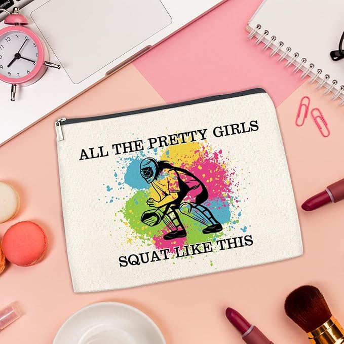 Softball Gifts Makeup Bag Girly Gifts for Women, Inspirational Christmas Birthday Gift for Softball Lovers Team Players Friends Besties Cosmetic Travel Bag Pouch for Purse