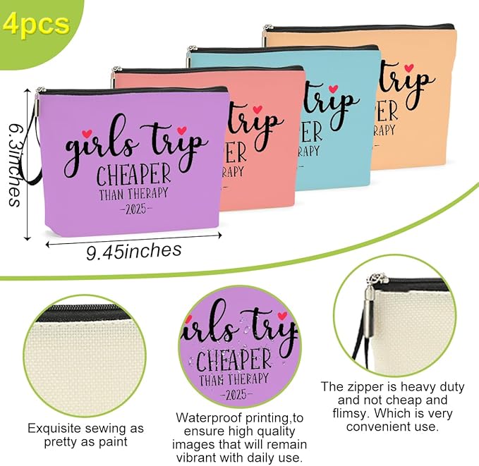 Hanamiya Na 4Pcs Girls Trip Favors Weekend Bag Funny Makeup Bag Friendship Gifts Weekender Bags for Women Bride Cosmetic Bags Zipper Pouch Wedding Bachelorette Party