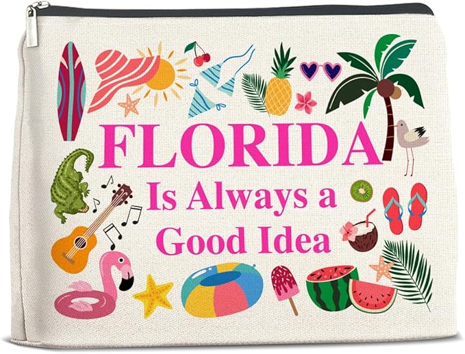 Florida Travel Cosmetic Bag, Multicolor, Waterproof Polyester, Zipper Closure, Adult Women's Travel Cosmetic Case