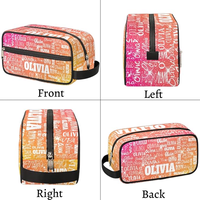 Custom Name Makeup Bag Travel Bag, Toiletry Bag Travel Large Capacity Cosmetic Container Organizer for Shampoo Shiny Glitter Starry Red Orange