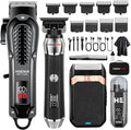 HIENA PRO Professional Cordless Hair Clippers for Men, T-Blade Beard Trimmer & Foil Shaver & Nose Hair Trimmer Set, Rechargeable Electric Barber Hair Cutting Grooming Kit