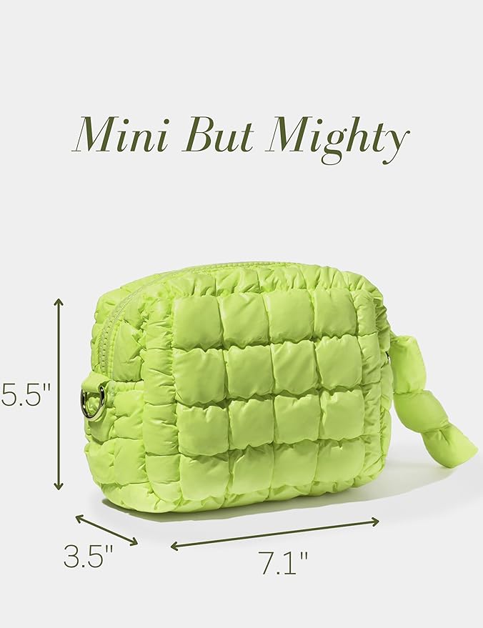Yarnic Quilted Makeup Bag Quilt Cosmetic Bag, Puffy Travel Toiletry Bag for Women, Cute Makeup Bag Organizer Puffer Soft Makeup Pouch (Apple Green, S)