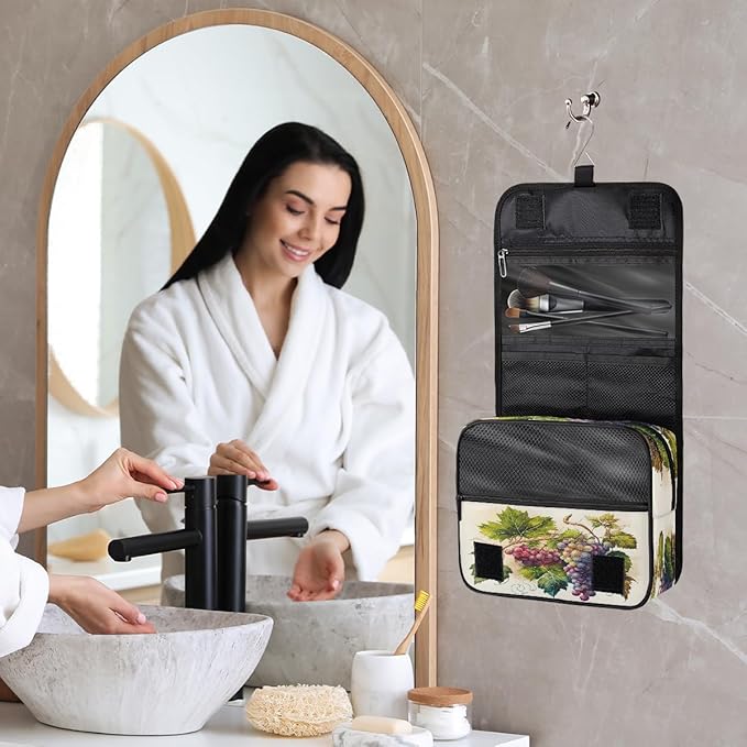 Travel Toiletry Bag for Women & Men Colorful Fruit Grapes Hanging Cosmetic Organizer Portable Waterproof Makeup Case Make Up Bag with Compartments Travel Essentials for Bathroom Shower